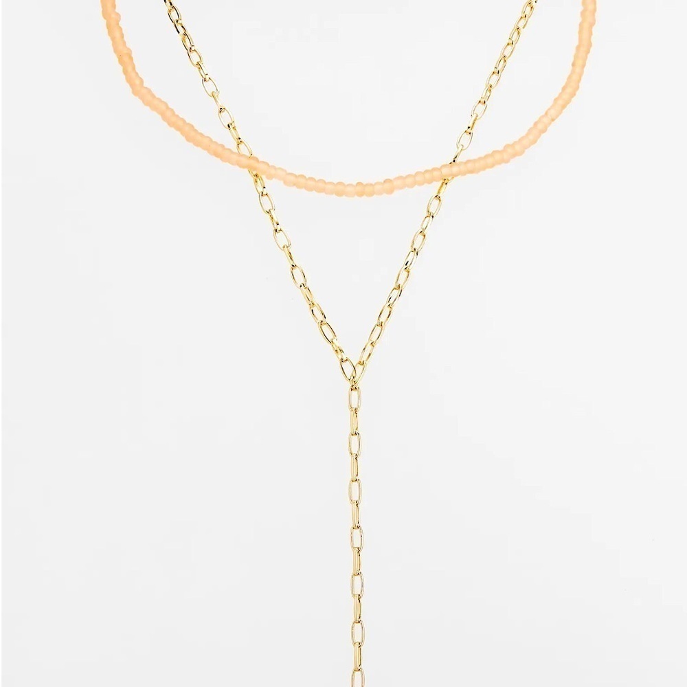 All Saints Two Row Bead & Chain Y Necklace In Blush New